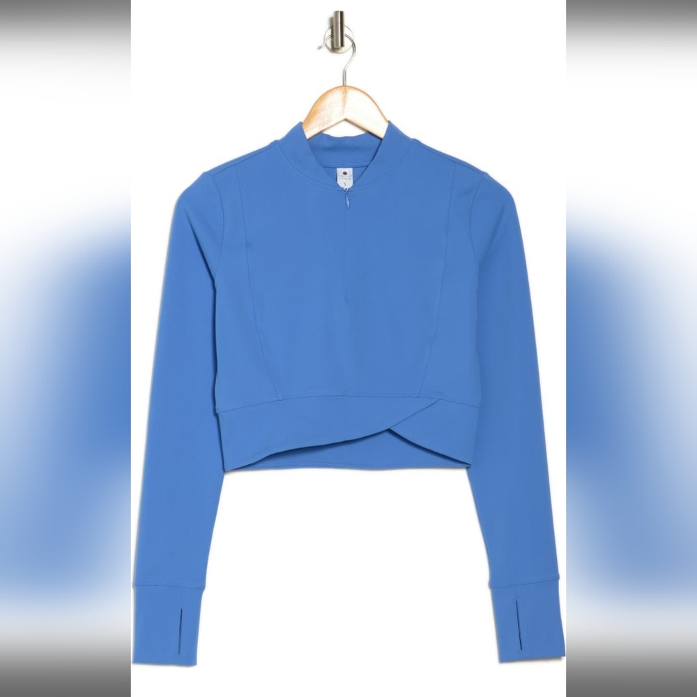 YOGALICIOUS Lux Cross Hem Crop Half Zip Sweatshirt Large, GRANADA SKY